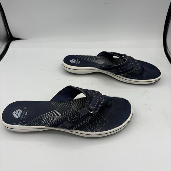 Clarks Sandals Womens Size 10 Cloudsteppers Breeze Sea Navy Blue Flip Flop Thong - Picture 7 of 9